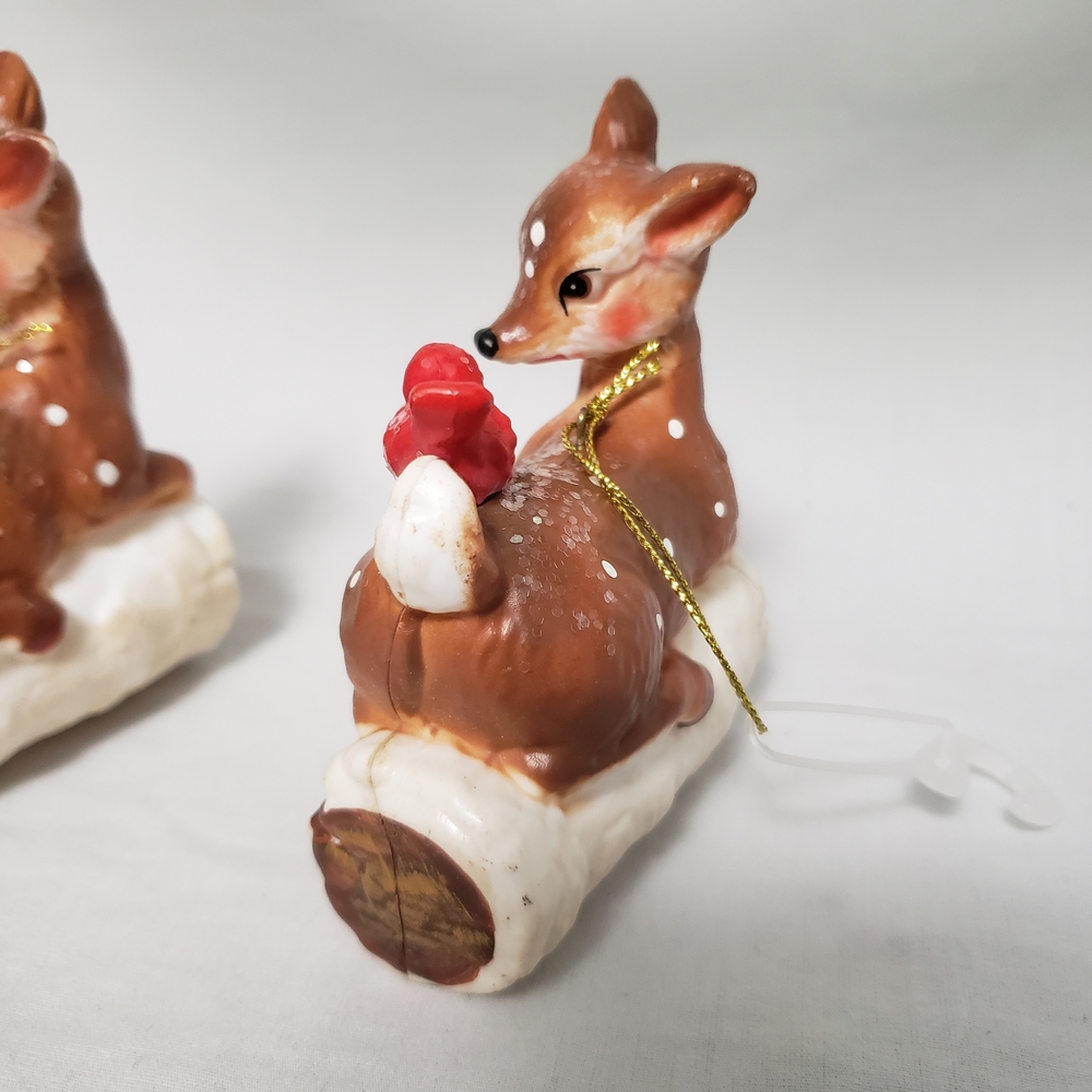Charming Holiday Retro Deer Ornaments with Red Bird Accents - Picture 2 of 8